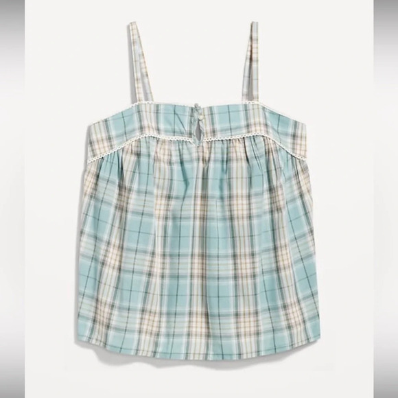 OLD NAVY Striped Smocked Pajama Cami Swing Top in Big Blue Plaid - Picture 3 of 8